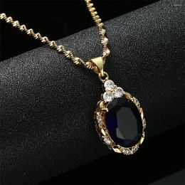 Pendant Necklaces Sapphire Blue Green Red Crystal Oval Drop Necklace Rhinestone Gold Color Women Bridal Jewelry