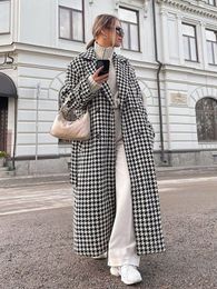 Women's Trench Coats Winter Loose Houndstooth Women Coat Elegant Lapel High-end Fashion Office Jacket Classic Black White Warm Overcoat