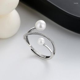 Cluster Rings S925 Sterling Silver Japanese Korean Version Of Small Incense Wind Multi-Layer Pearl Ring Temperament Elegant Female