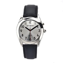 Wristwatches QIATKWH Italian Talking Watch Silver Case Black Leather Strap/silver Stainless Steel Strap