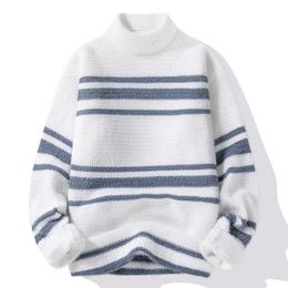 2023 Autumn and Winter Men's Mink Fleece Round Neck Pullover Sweater Knit Top Half High Collar Warm Underlay mens sweaters designs