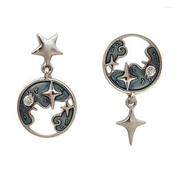 Stud Earrings Simple And Creative Dripping Oil Asymmetrical Hollow Geometric Four-pointed Star Women Girls Accessories Jewellery Gift