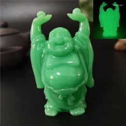 Decorative Figurines Glowing Man-made Jade Stone Chinese Maitreya Buddha Statue Sculpture For Home Garden Decoration Laughing Statues