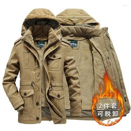 Men's Jackets Mens Winter Hooded Cargo Jacket Solid Colour Fleece Casual Long Men Outdoor Waterproof Windbreaker Outerwear Coat