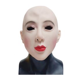 Party Masks Bald Beautiful Female Mask Realistic Woman Full Head Human Face Latex Masquerade Theatre Halloween Cos Tricky Props 230814