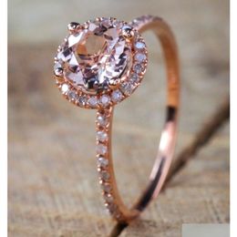 With Side Stones Luxury Rosegold Sparkling Diamond Wedding Ring Elegant Cubic Zirconia Paved Copper Brass Engagement Jewellery Size 6 Dhycu