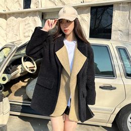 Women's Trench Coats Black Suit Jacket Female 2023 Spring And Autumn Winter First Wool Stitching Contrast Design Advanced Trend Temperament