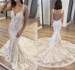 Arabic Aso Ebi Lace Mermaid Wedding Dresses Vintage Sheer Neck Sexy Illusion Buttons Back Vestidos De Novia Plus Size Country Bohemian Reception Bridal Gowns CL2718