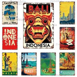 Bali Malaysia Travel Metal Poster Vintage City Scenery Metal Sign Landscape Shabby Tin Plates Plaque Retro Iron Painting Man Cave Home Room Decoration 30X20CM w01