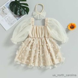 Girl's Dresses Kid Girls Piece Dress Outfits Butterfly Princess Dress Long Sleeves A-Line Dress and Headband for Party Cute Clothes R230815