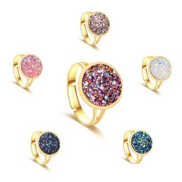 With Side Stones Fashion Jewellery Luxury Sier Gold Druzy Ring 12Mm Bling Round Resin Stone Adjustable Rings For Women Ladies Jewellry Dh0Kp