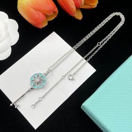 2023 lovely cute pendant Necklaces long silver thin stainless steel chain flower light blue key design Women necklace with dust bag and box