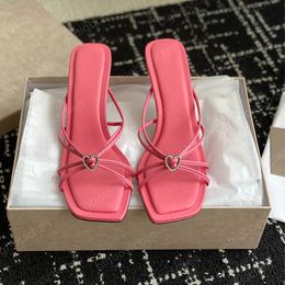 top quality Love Crystal embellished high-heeled sandals Women's Cross stiletto heel slide slipper mules designer sandals Dress shoes Factory 7cm with box