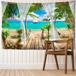 Tapestries Sailboat Seaside Landscape Tapestry Wall Hanging Nature Scenery Aesthetics Room Living Room Decor Background Cloth