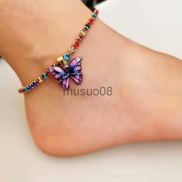 Anklets Bohemian Metal Butterfly Anklet Brelet Colorful Bling Tennis Anklet For Women Girls Summer Beh Foot Chain cessories J230815