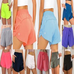 Womens lu tracker short Yoga Shorts Pants Pocket Quick Dry Speed Up Gym Clothes Sport Outfit Breathable Fitness High Elastic Waist266r