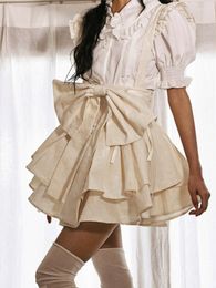 Skirts DEEPTOWN Kawaii Lolita Skirt Women Japanese Fashion High Waist A-line Bow Bandage Vintage Mini Ruffles Suspender Summer