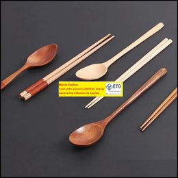 Dinnerware Sets Kitchen Dining Bar Home Garden Chinese Chopsticks Tableware Wooden Cutlery With Spoon Fork Cloth Bag Environmentally Frie LL