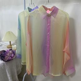 Women's Blouses Elegant Tie Dyed Colorful Shirt Thin Summer Sun Protection Women Sweet Loose Blouse Blusas Fashion Girl Top Cover Up 27257