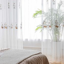 Curtain white embroidered tulle curtains sheer for Living room bedroom windows sheer romantic screen