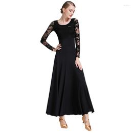 Stage Wear High Quality Sexy Lace Long Sleeve Practise Latin Ballroom Dance Dress