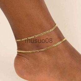 Anklets Chunky Figaro Chain Anklets For Women Punk Stainless Steel Silver Colour Figaro Chain 21+10cm Anklet Chain Summer Jewellery J230815