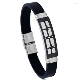 Link Bracelets Fashion Black Wristbands Titanium Stainless Steel Silicone Cuff Heartbeat Charms Rubber Bangles Punk Jewellery Women Men