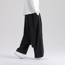 Men's Pants 2023 Autumn Men Cotton Linen Hakama Patchwork Wide Bottom Harem Male Chinese East Style Grey Culottes