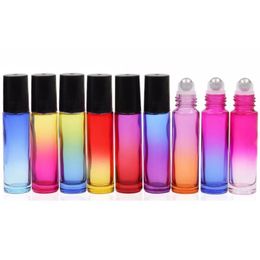 10ml Gradient Colour Essential Oil Bottle Colourful Aromatherapy Perfume Roll On Glass bottles With Stainless Steel Roller Ball & Black C Nkka