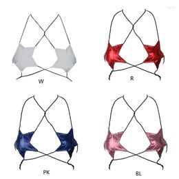 Women's Tanks Womens Summer Faux Leather Bras Crop Top Cut Out Lace-Up Halter Strappy Bandage Bralette Bandeau Camisole Clubwear