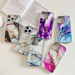 Rock Stone Metal Finger Ring Holder Chromed Cases For Iphone 15 Pro Max 15 Plus Phone15 Luxury Bling Marble Plating Hard PC TPU Metallic Skin Phone Back Cover