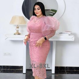 Plus Size Dresses Women Lace Lantern Sleeve Midi Bodycon Pencil Dress Lady Sexy Summer Birthday Party Elegant 3xl 4xl 5xl 6xl