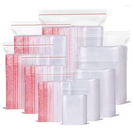 Gift Wrap 100PCS Red Edge Plastic Bag Multiple Size Transparent Poly Self Adhesive Seal Reclosable Food Storage Gifts Packaging Bags