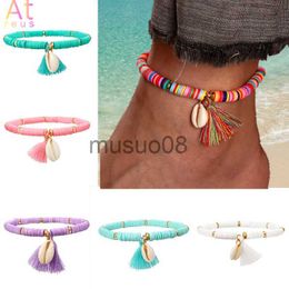 Anklets Multicolor Tassel Anklet Bohemian Jewellery For Women rylic Beaded Elastic Chain Ankle Chain Leg Foot Chain J230815