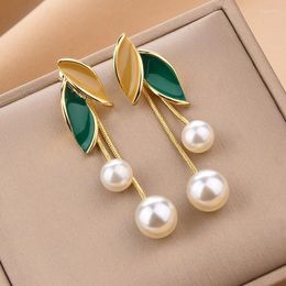 Dangle Earrings 2023 Fashion Trend Unique Design Elegant Delicate Light Luxury Pearl Leaf Tassel Women Jewellery Party Premium Gifts