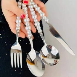 Dinnerware Sets Pearl Silverware Set For 4 Spoons Knives & Forks 18/10 Stainless Steel Flatware Cutlery Hammered Steak Knife LL