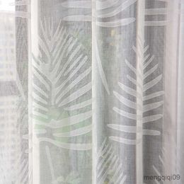 Curtain Modern White Leaves Tulle Curtains Sheer for Living Room Bedroom Window Jacquard Luxury Curtain Drapes R230815