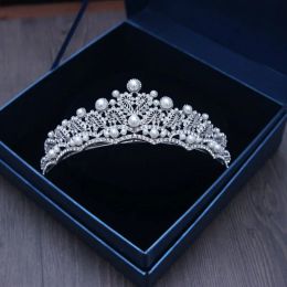 Luxury Silver Crystals Wedding Crowns Pearls Shinning Bridal Tiaras Rhinestone Head Pieces Headband Cheap Accessories Pageant CrownZZ