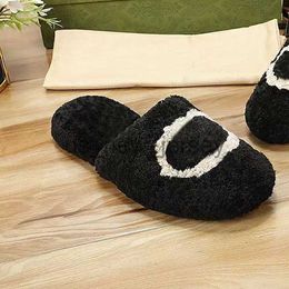 Slippers winter Men slipper fashion Lazy black white letter women designer shoes sexy platform Lady Cartoon Plush slippers keep warm wool flops Large siz J0815