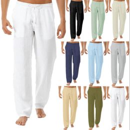 Men's Pants Long Casual Yoga Solid Cotton Linen Sleeping 2023 Loose Fitting Sports