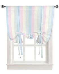 Curtain Gradient Stripe Window Curtain for Living Room Bedroom Balcony Cafe Kitchen Tie-up Roman Curtain