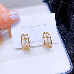Stud Earrings Unique Design Geometric Circles Star Women Jewellery Gold Colour Cubic Zirconia