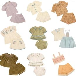 Clothing Sets Children's Suits 23 Summer Ap Series Girls' Pastoral Style Tops Shorts For Girls Two-piece Set Clothes 2 To 8 Years