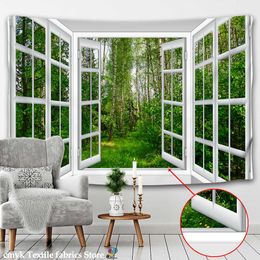 Tapestries 3D Landscape Painting Outside The Window Wall Tapestry Nordic Style Home Decoration Painting Wall Hanging