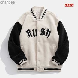 Autumn Winter Oversized Warm Men Cashmere Bomber Jacket Embroidery Retro Varsity Baseball Jackets Women Fleece Coats Streetwear HKD230815