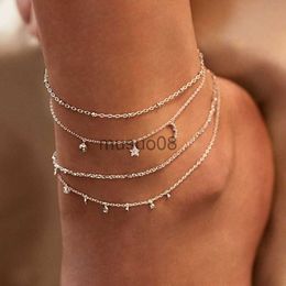 Anklets IPARAM Vintage Multilayer Crystal Anklet 2020 Bohemia Star Moon Pendant Ankle Leg Sandal Anklet Jewellery Party Gift J230815