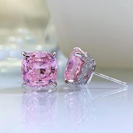 Stud Earrings 10 10MM Pink High Carbon Diamond For Women 925 Sterling Silver Earring Wedding Jewelry Girls Birthday Gift