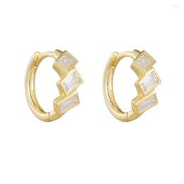 Hoop Earrings Hip-hop Style Simple Stone Huggies 925 Sterling Silver 18k Gold Plated Jewelry For Women Girls