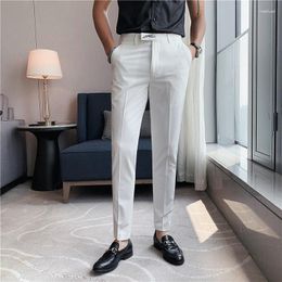 Men's Suits Trendy Fashion Embroidered Slim Men Dress Pants Korean Business Casual Black White Mens Social Trousers Formal