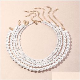 Chains Womens Elegant Pearls Chain Necklace Fashion Luxury Jewerly 18K Yellow Gold Clasp 10Mm 7.5Mm 4.5Mm 5 Size Pearl Bead Jewelry Dr Dh0Iw